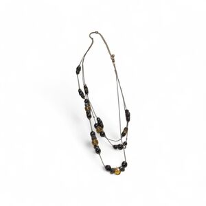 Triple Chain Gold And Brown Necklace